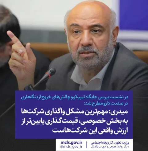 در نشست بررسی جایگاه تیپیکو و چالشهای خروج از بنگاهداری در صنعت دارو مطرح شد: میدری: مهمترین مشکل واگذاری شرکتها به بخش خصوصی، قیمتگذاری پایینتر از ارزش واقعی این شرکتهاست
