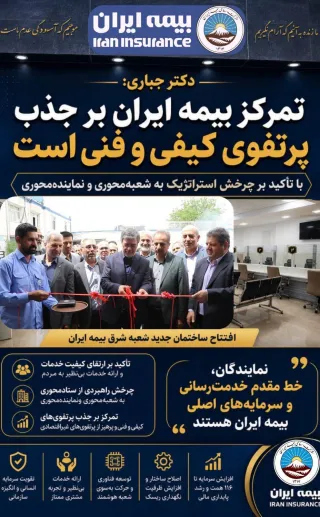 دکتر علی جباری در مراسم افتتاح  شعبه تمام مکانیزه شرق تهران:  تمرکز بیمه ایران جذب پرتفوی کیفی و فنی است